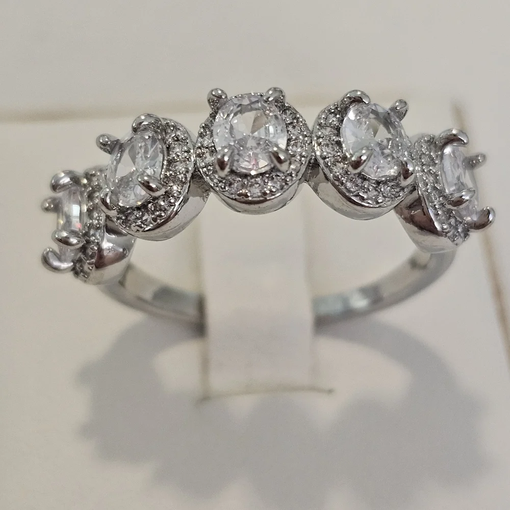 Baguette cz band silver ring
